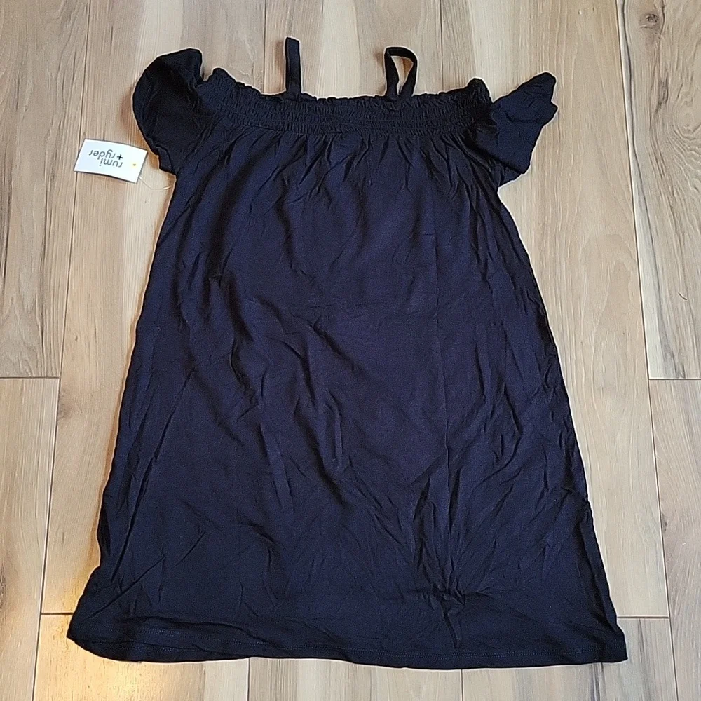 NWT rumi + ryder Girls Black Open Shoulder Black Unicorn Dress Size 8/10…